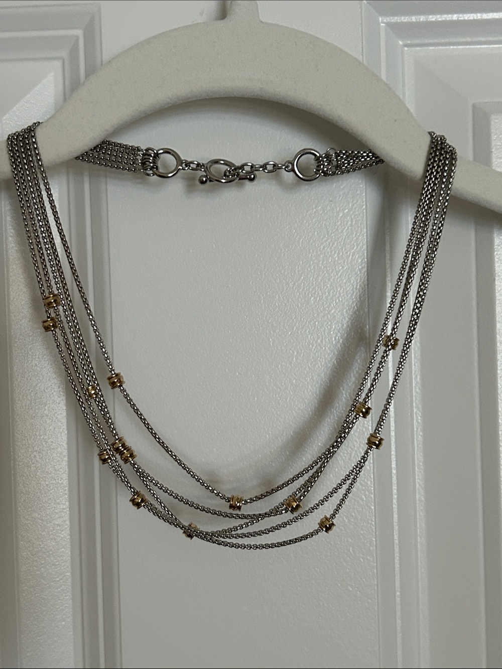 Multi-Strand 17 Inch Silver Necklace with Gold Accents Women's Jewelry